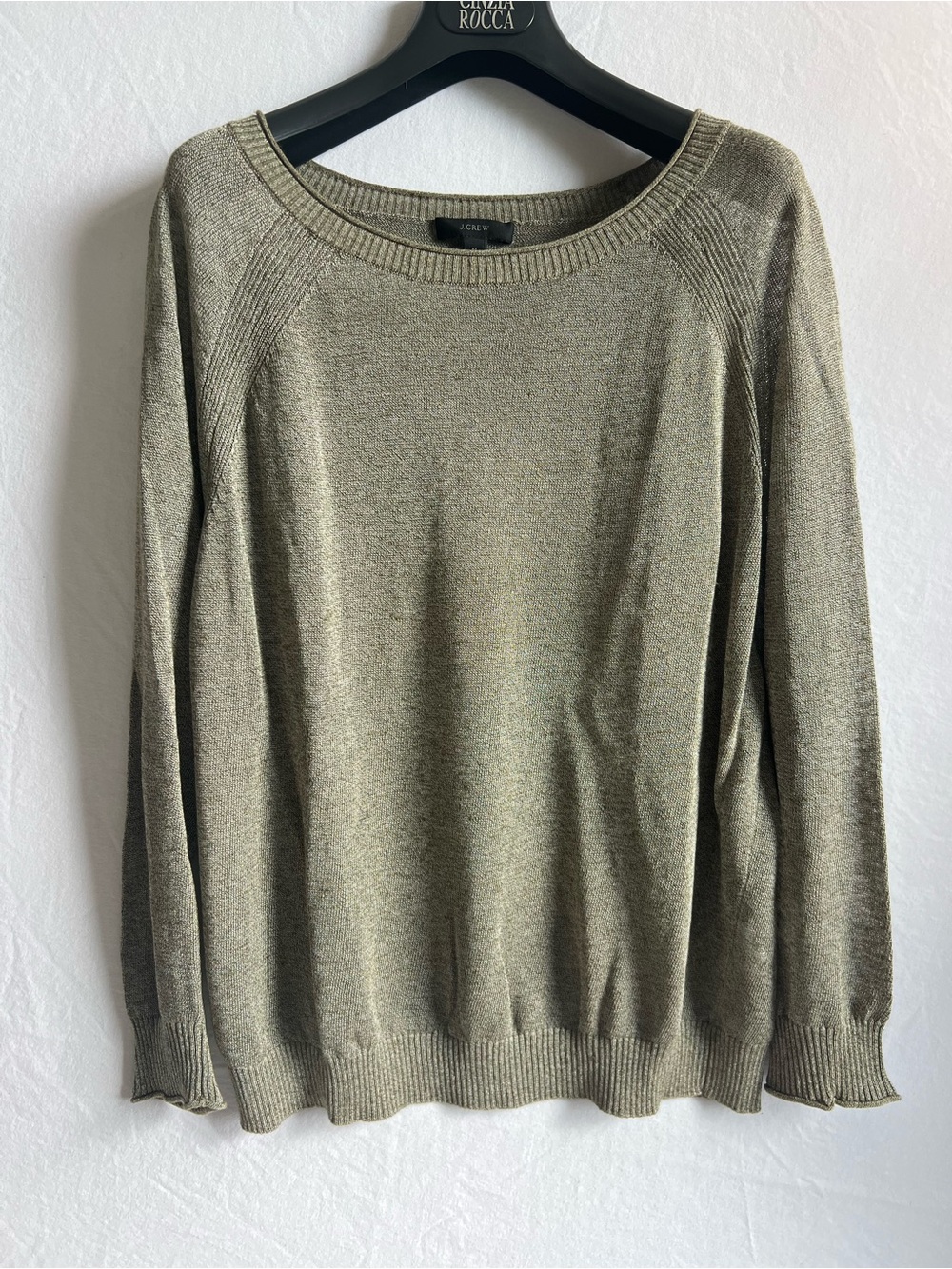 J. Crew Olive Green Lightweight Linen/Viscose Crewneck Sweater